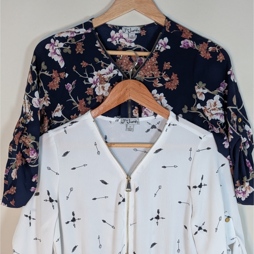 J for Justify Women Lined Romper Dress Navy Floral White Arrow Size M Lot of 2